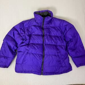 Reversible Purple Black Down Puffer Jacket Zip Front Lightweight Coat